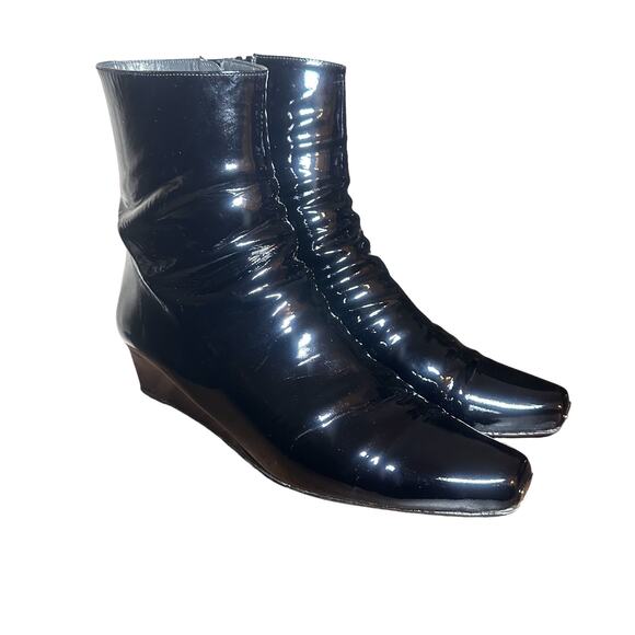 Stuart Weitzman Black Patent Wedge Heel Boots - Size 8.5 - Picture 2 of 13